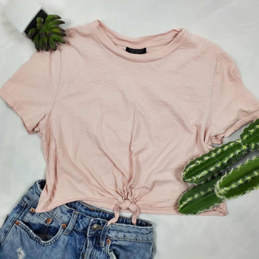 topshop pink tie front cropped tee